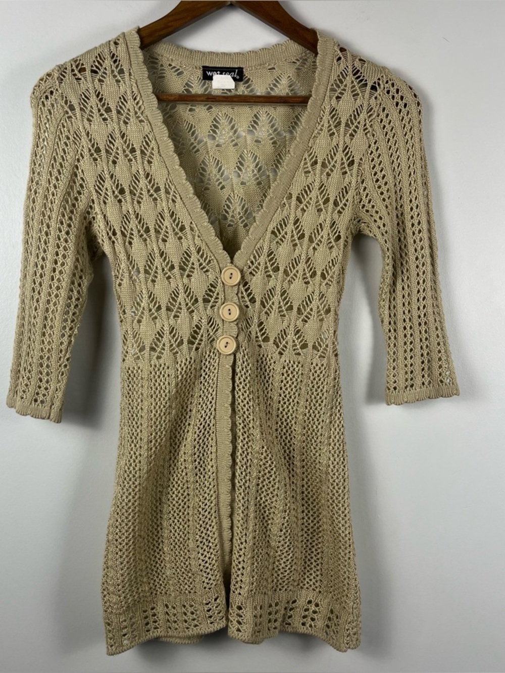 Vintage wet seal crochet babydoll button cardigan size small